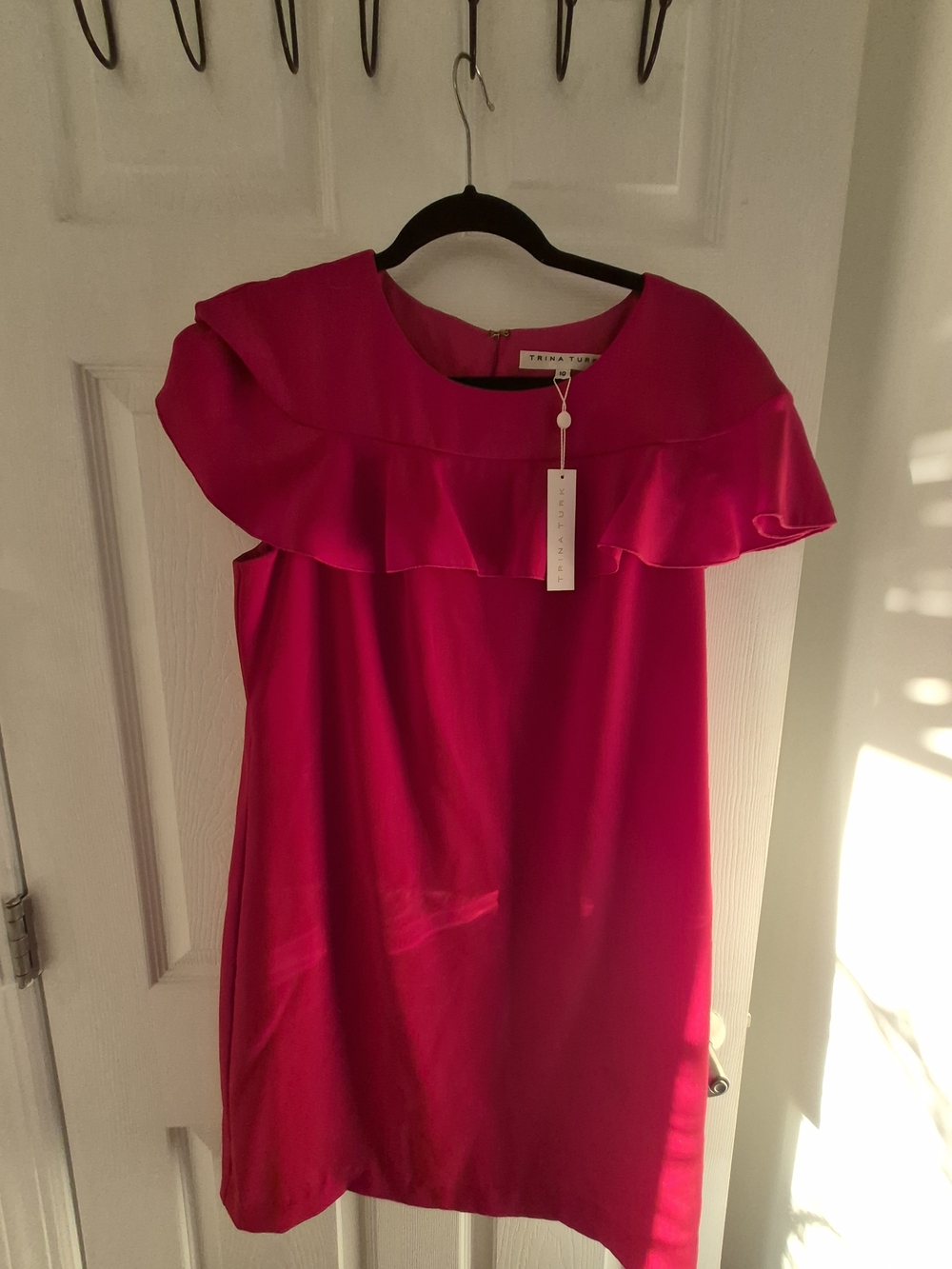 Trina Turk Women's Pink Ruffle Neck Blouse